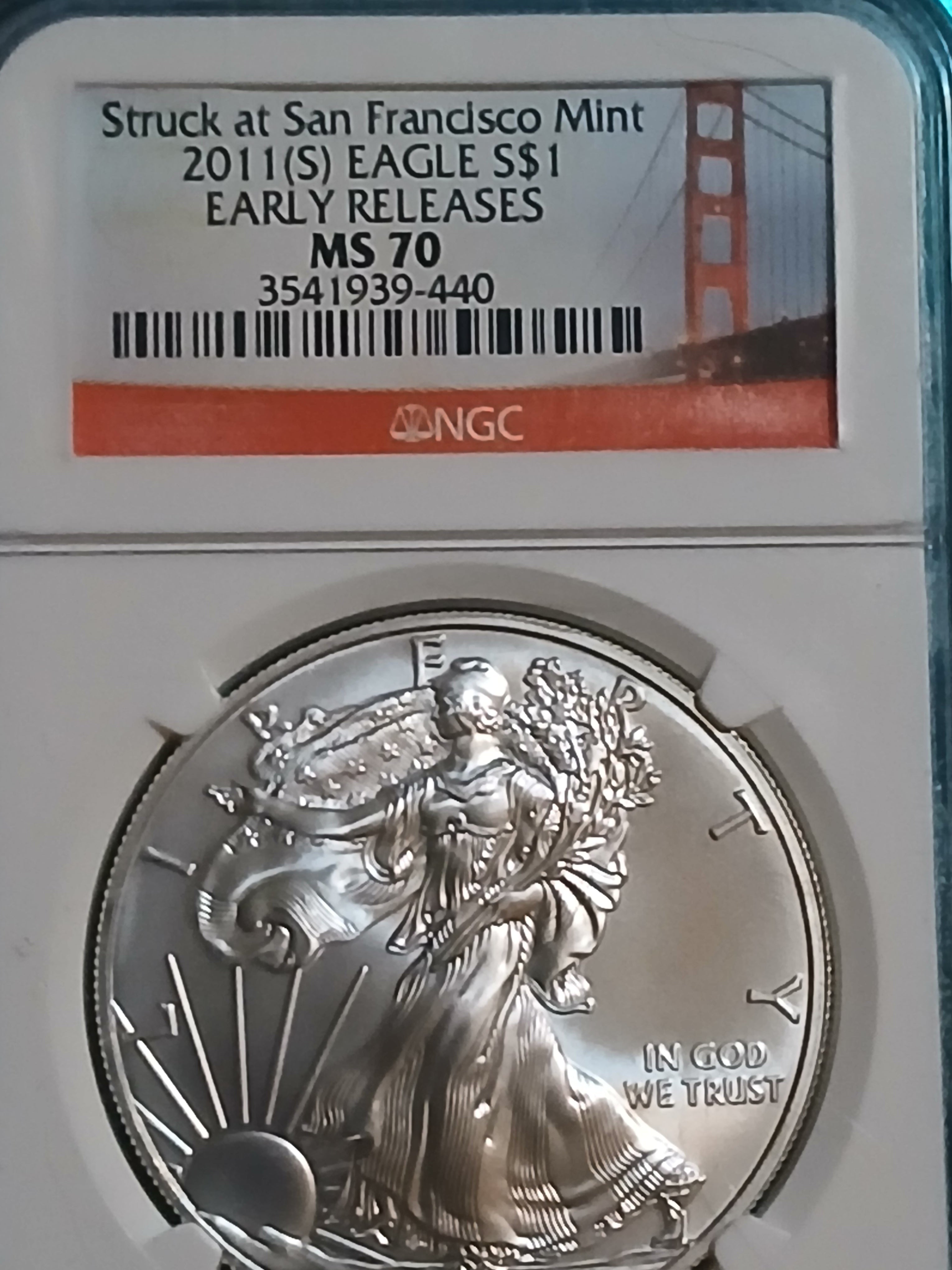 2011 S American Silver Eagle NGC MS70 Early Releases