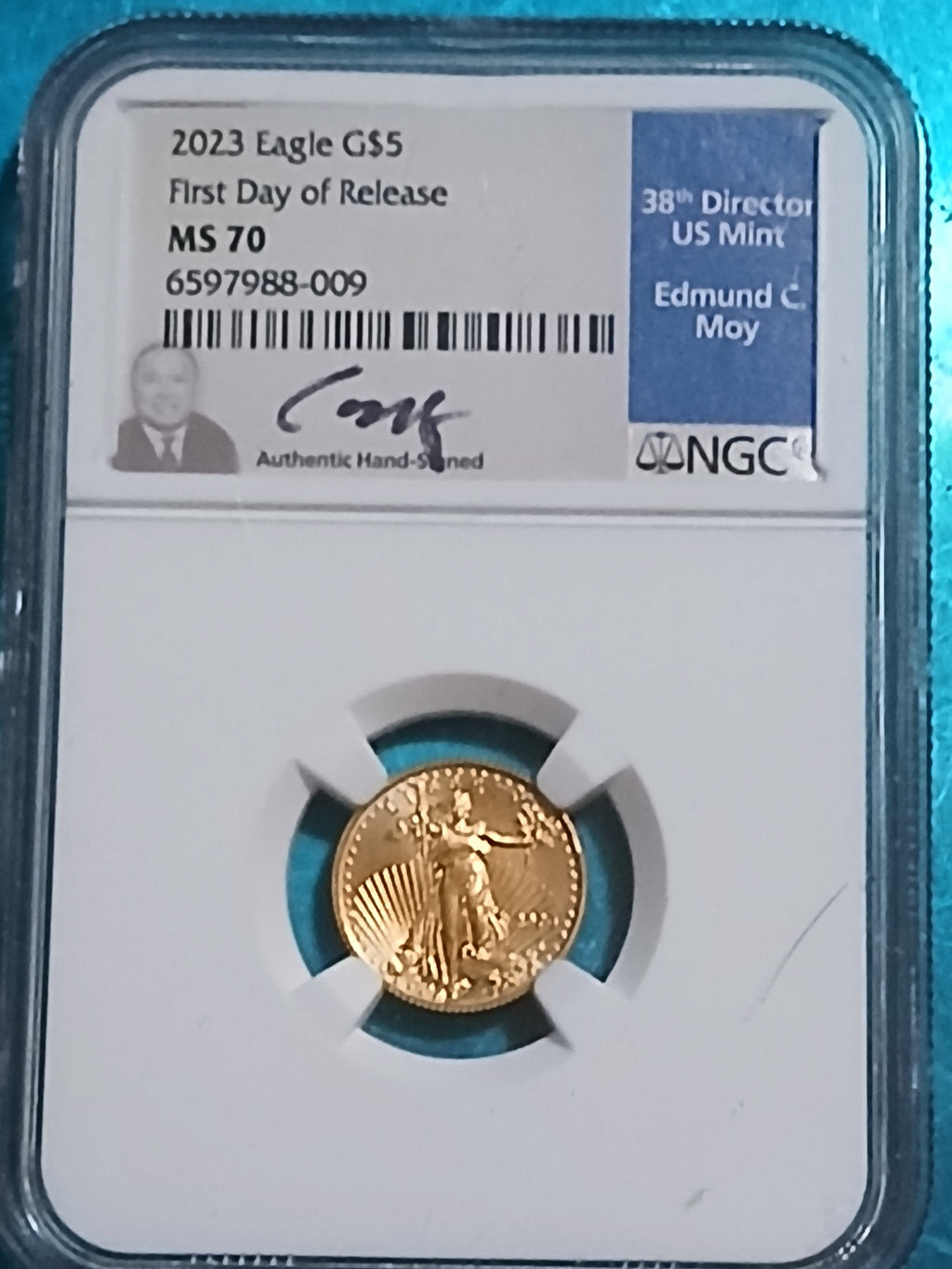 2023 American Gold Eagle 1/10 Troy oz NGC MS70 First Day of Issue - Edmund Moy Signed