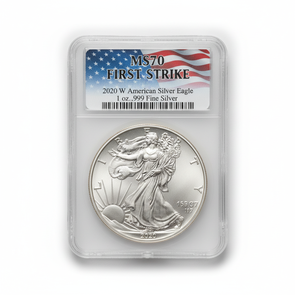 2020 American Silver Eagle PCGS MS70 First Strike Flag Label